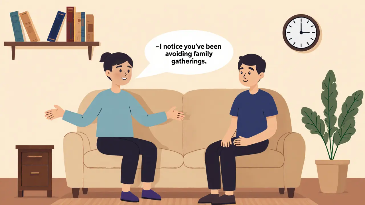 Dvojice vede klidný rozhovor, jeden používá já‑výrok, druhý naslouchá.