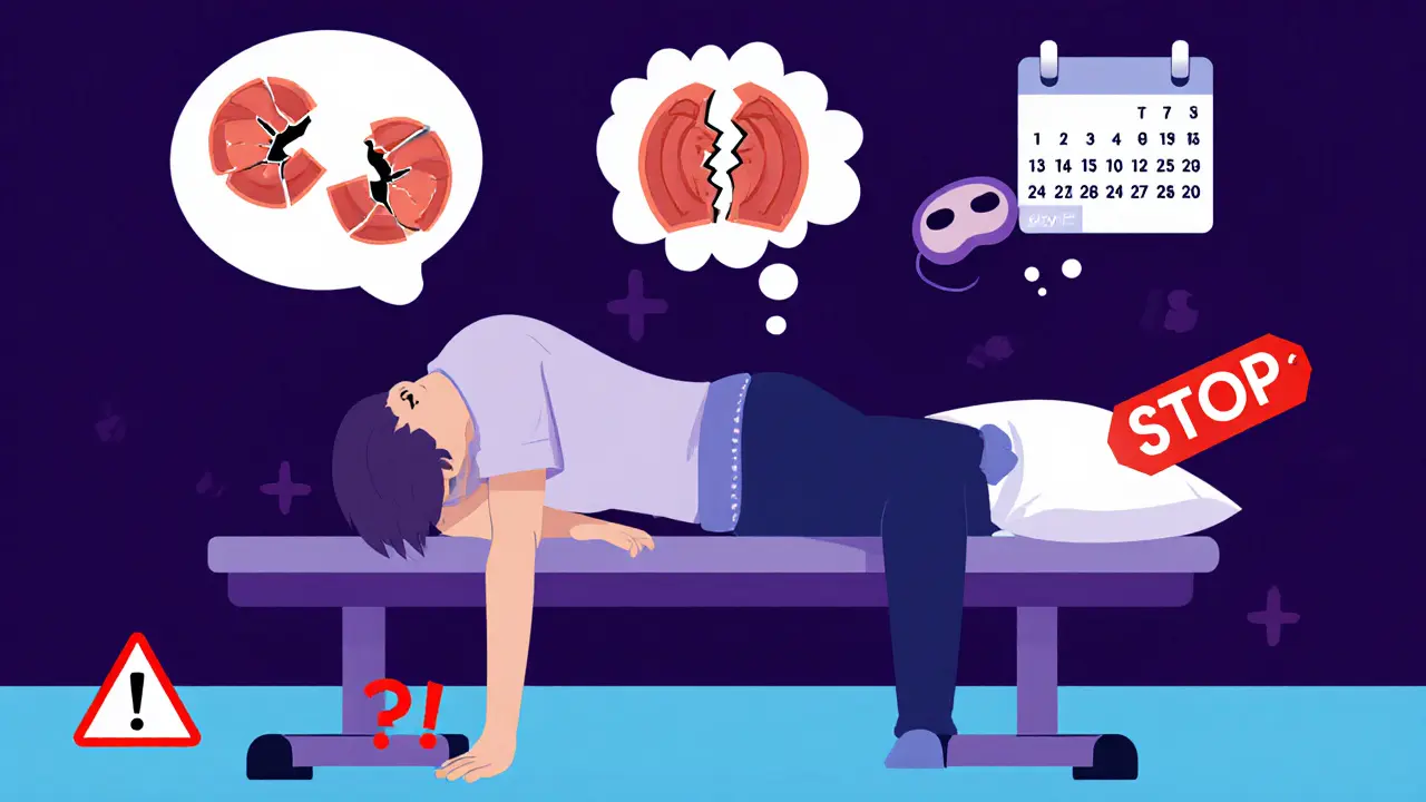 Postava trpící únavou, zraněními a úzkostí z nadměrného cvičení.