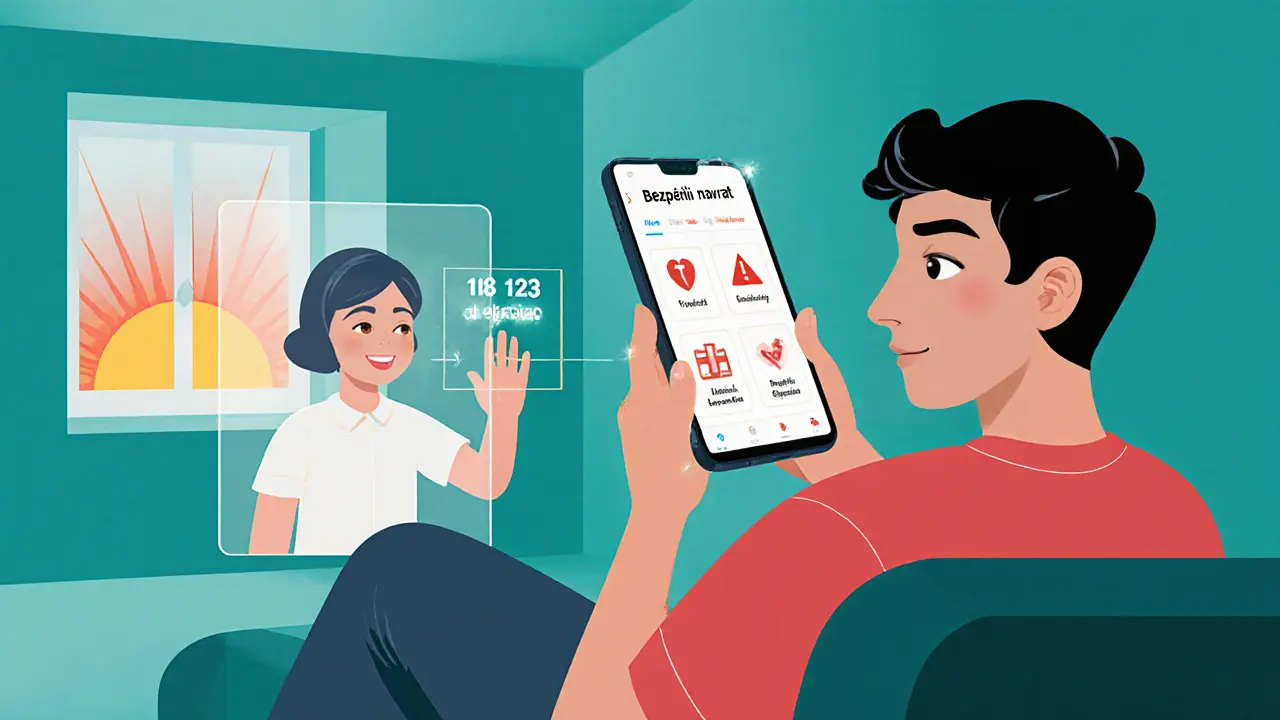 Mobilní aplikace pomáhá při relapsu, zobrazena s krizovou linkou.