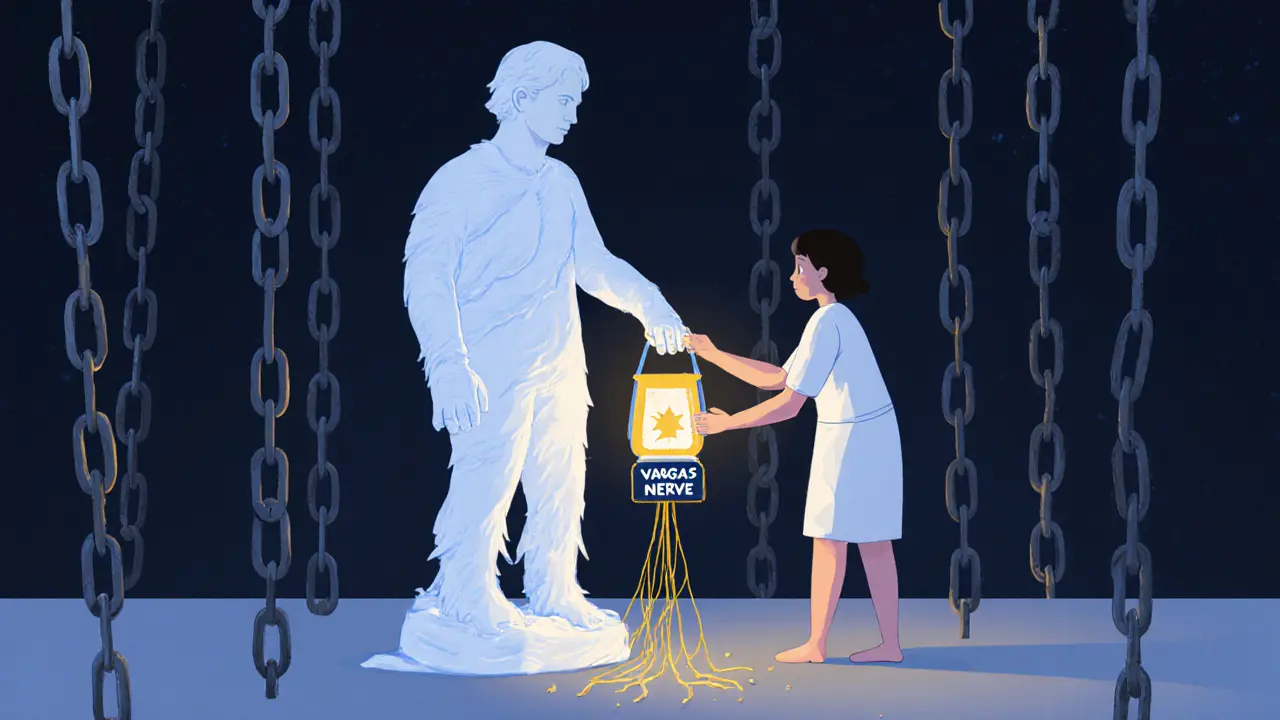 Člověk v zamrznutí, kterého osvětluje světlo vagálního nervu