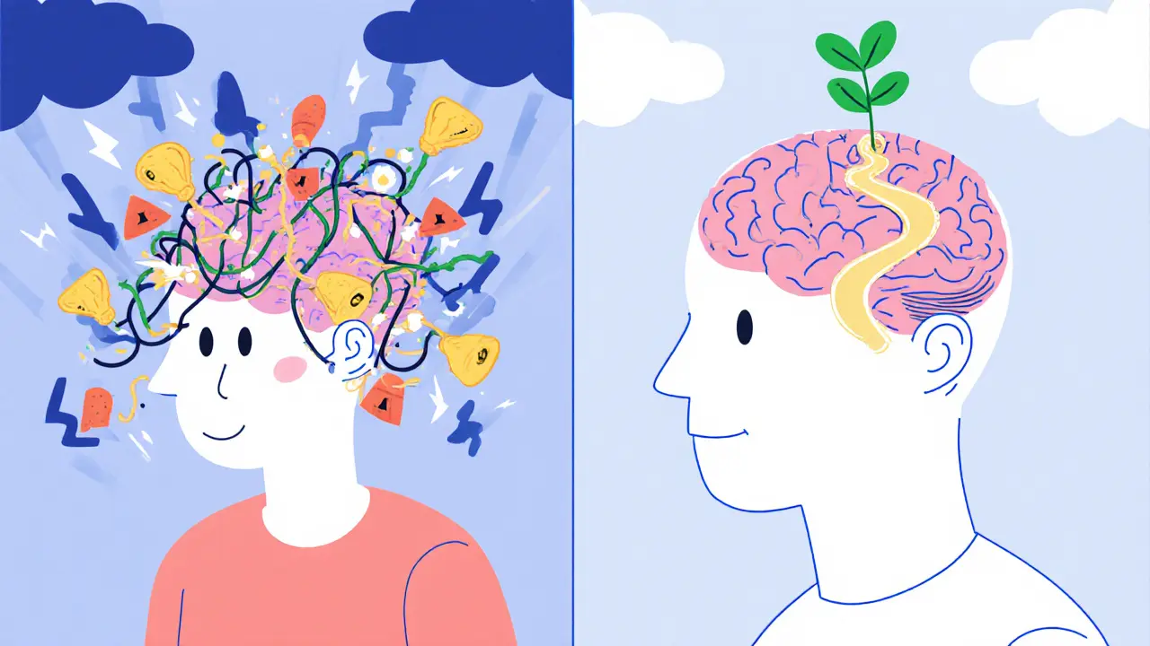 Dvě verze mozku: chaos před terapií a klid po ní