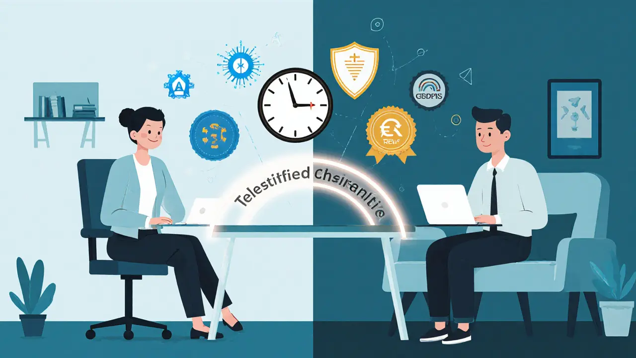 Hybridní terapie: spojení osobní a online sezení s certifikací a ochranou soukromí.