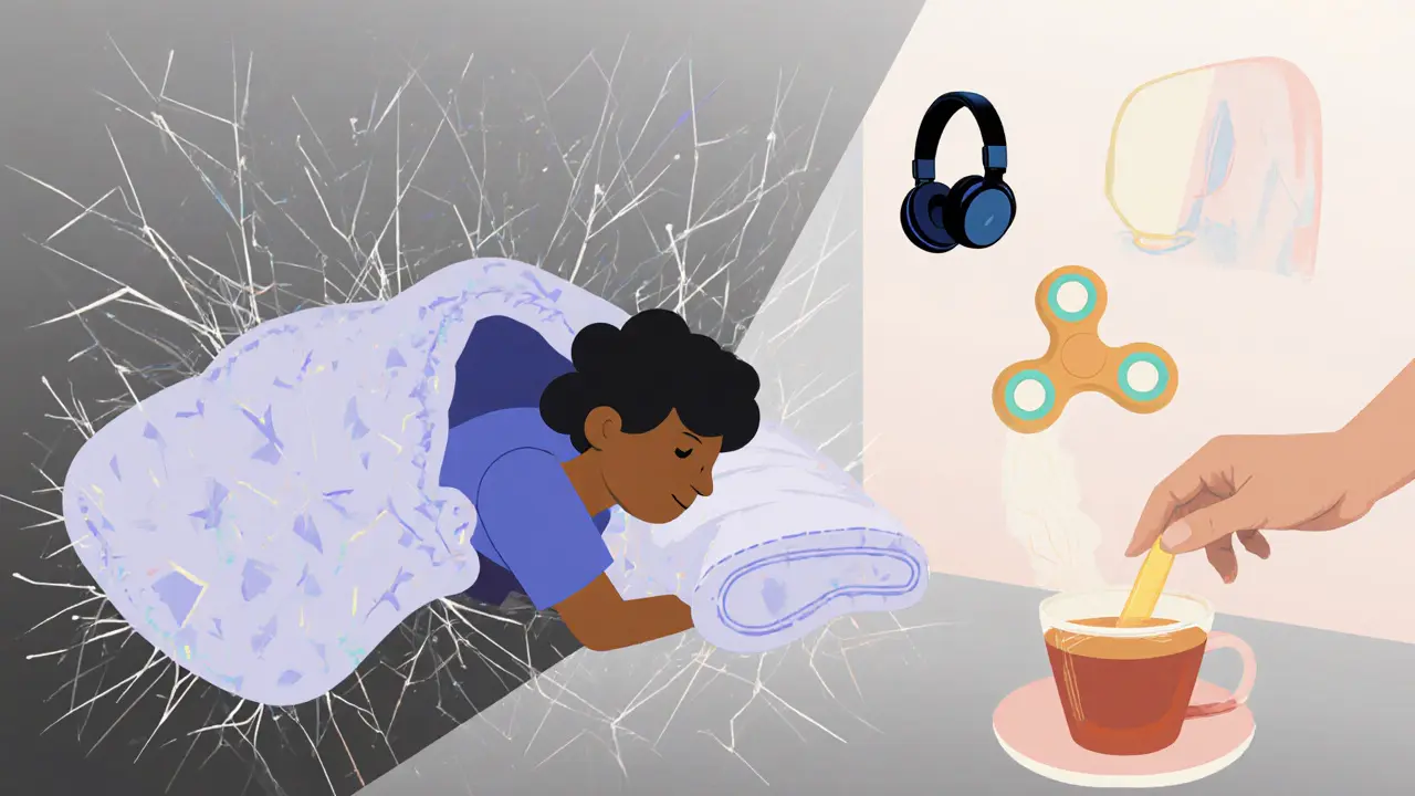 Osoba se pomalu vrací z ticha do bezpečného prostředí s texturami, světlem a klidnou přítomností, bez komunikace.