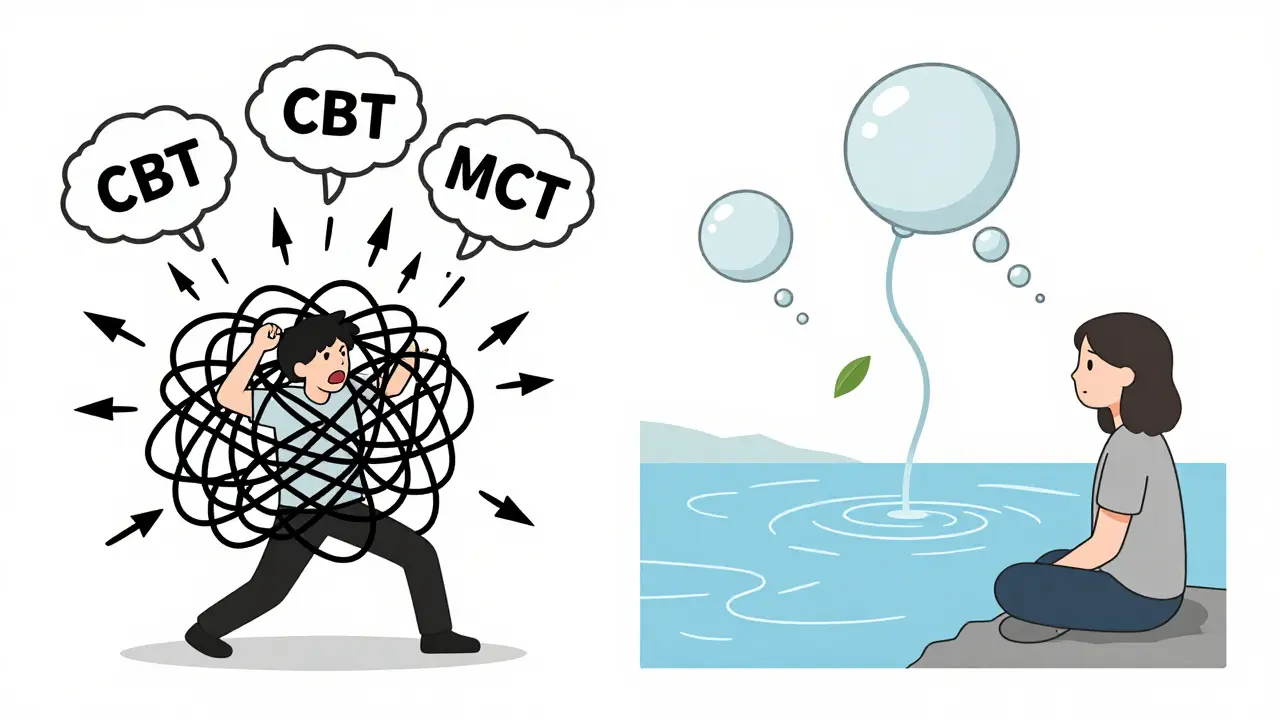 Dva protichůdné světy myšlení: chaos CBT proti klidu MCT.