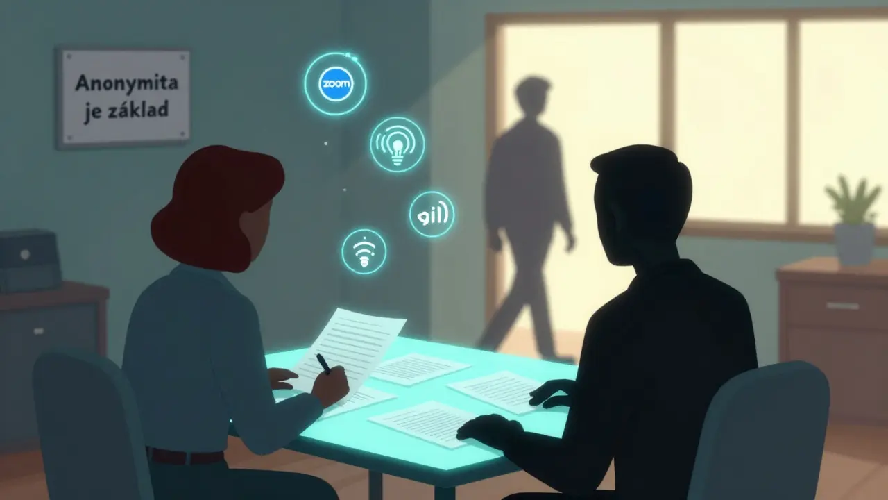 Terapeut konzultuje se supervizorem o anonymních případech.
