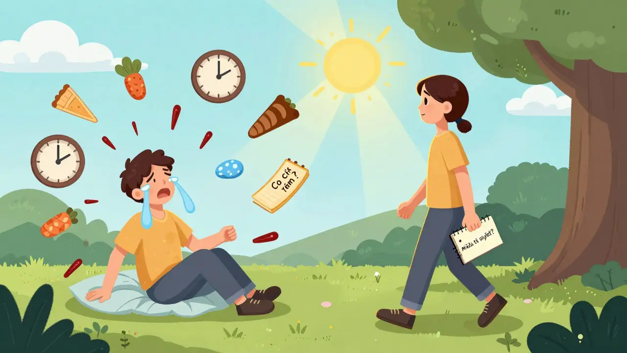 Dvě strany dne: chaos přejídání na jedné straně, klid a dýchání na druhé.