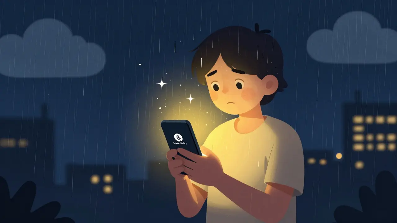 Osoba volá bezplatnou linku pro psychickou pomoc v noci.