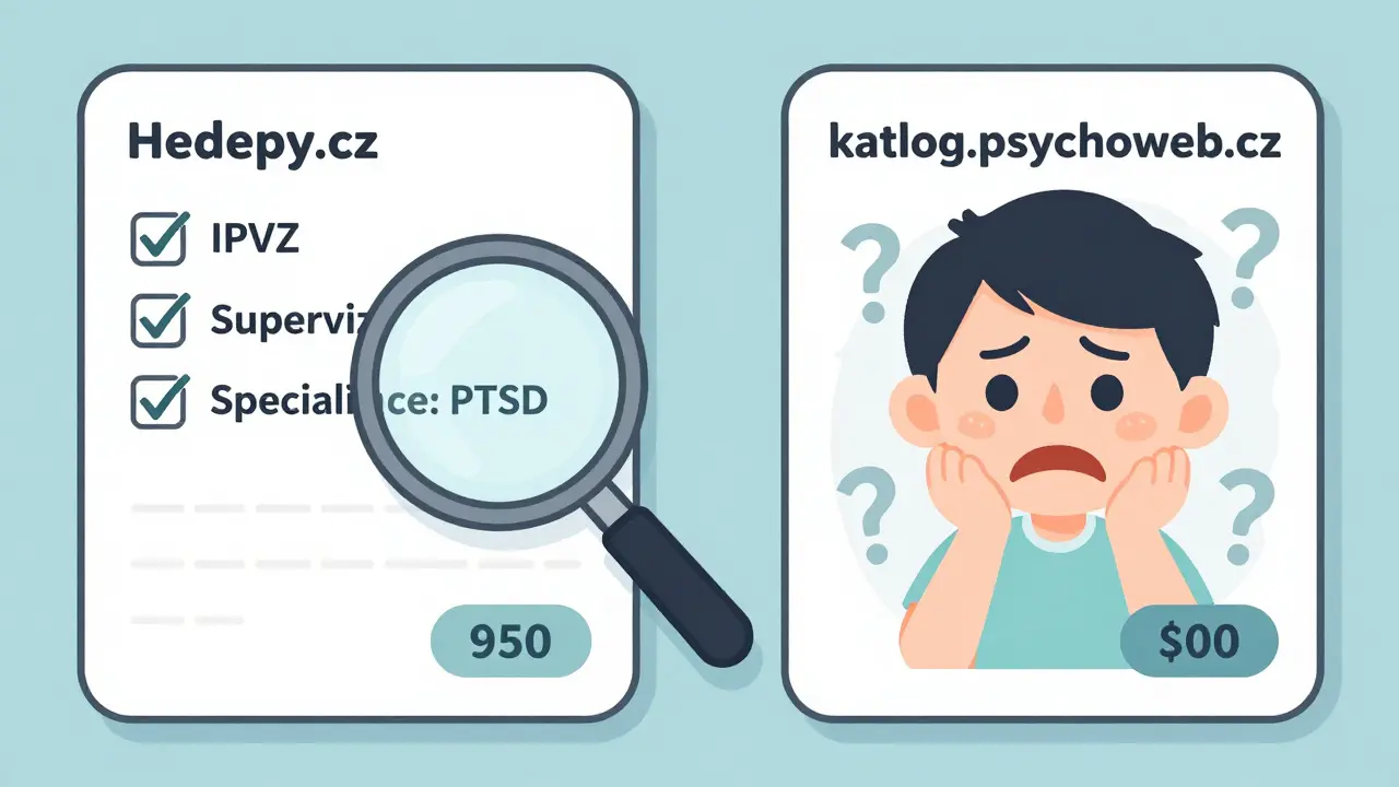 Porovnání dvou profilů terapeuta: jednoho s ověřenými kvalifikacemi a druhého bez nich.