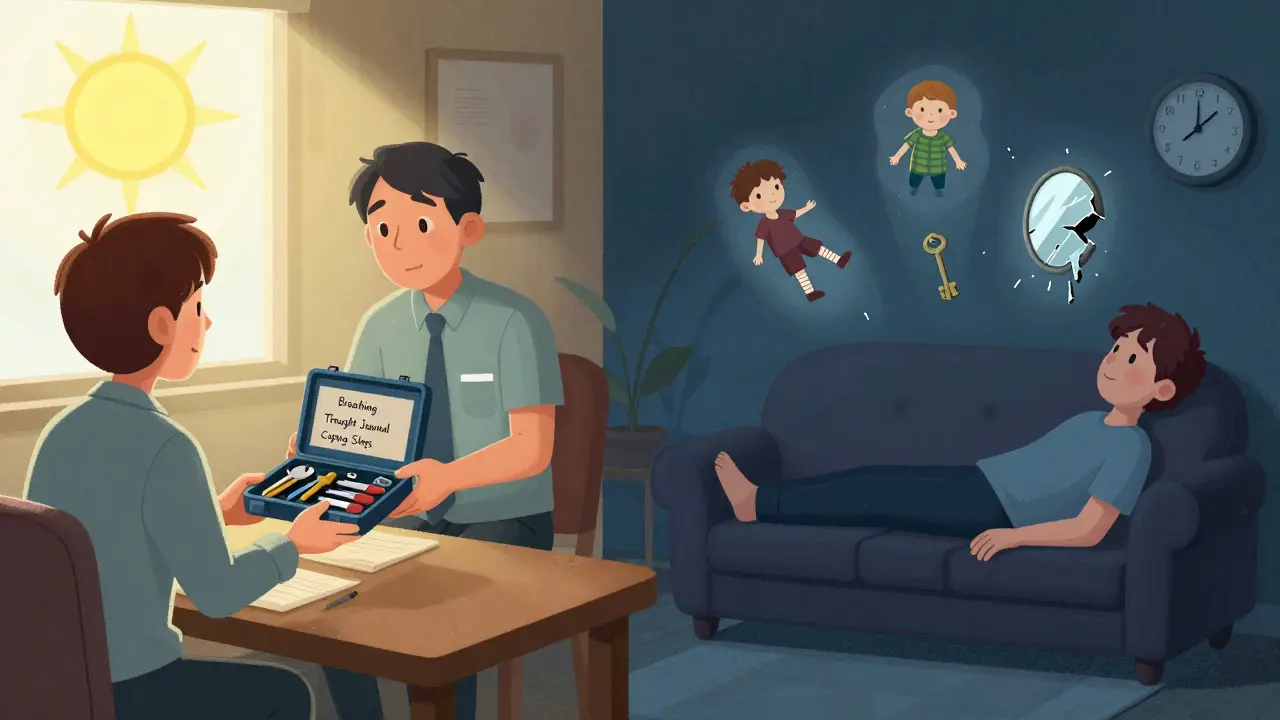 Dvě protikladné terapeutické scény: krátkodobá s nástroji a dlouhodobá s připomínkami minulosti a snů.