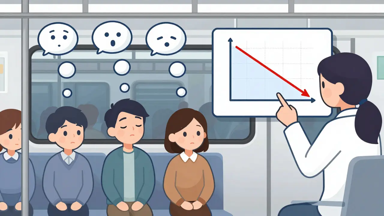 Klient si představuje nástupiště metra, jeho strach se mění v bubliny, které praskají, terapeut ukazuje pokles úzkosti.