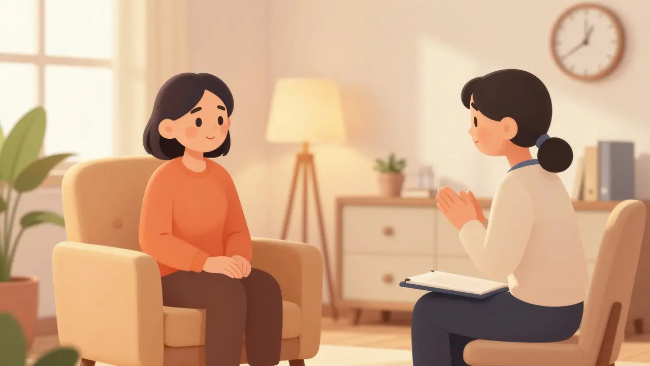 Bezpečné a útulné prostředí během prvního sezení u terapeuta.