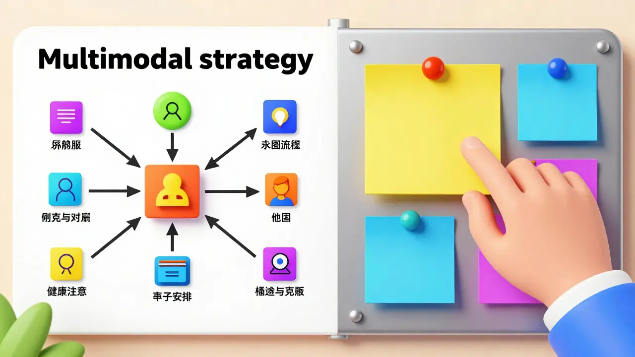 Kombinace barevné mapy myšlenek a magnetické tabule s úkoly.