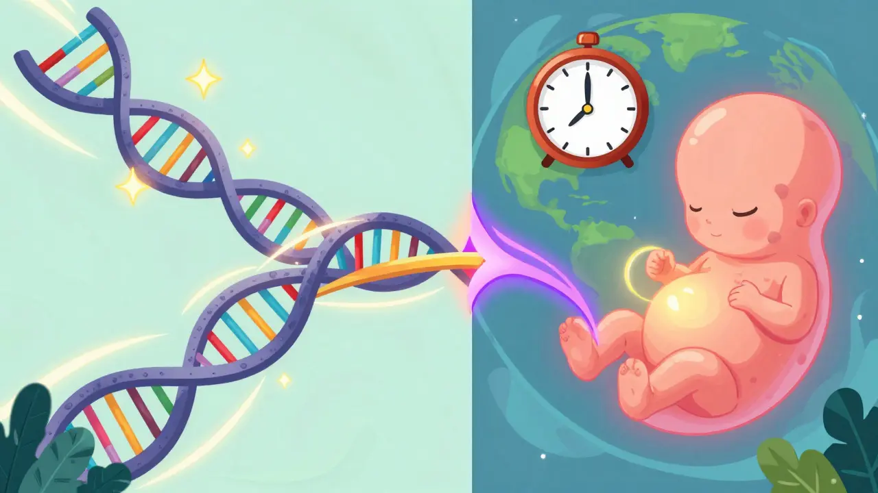 Kreslená ilustrace kombinace genetických a environmentálních faktorů.