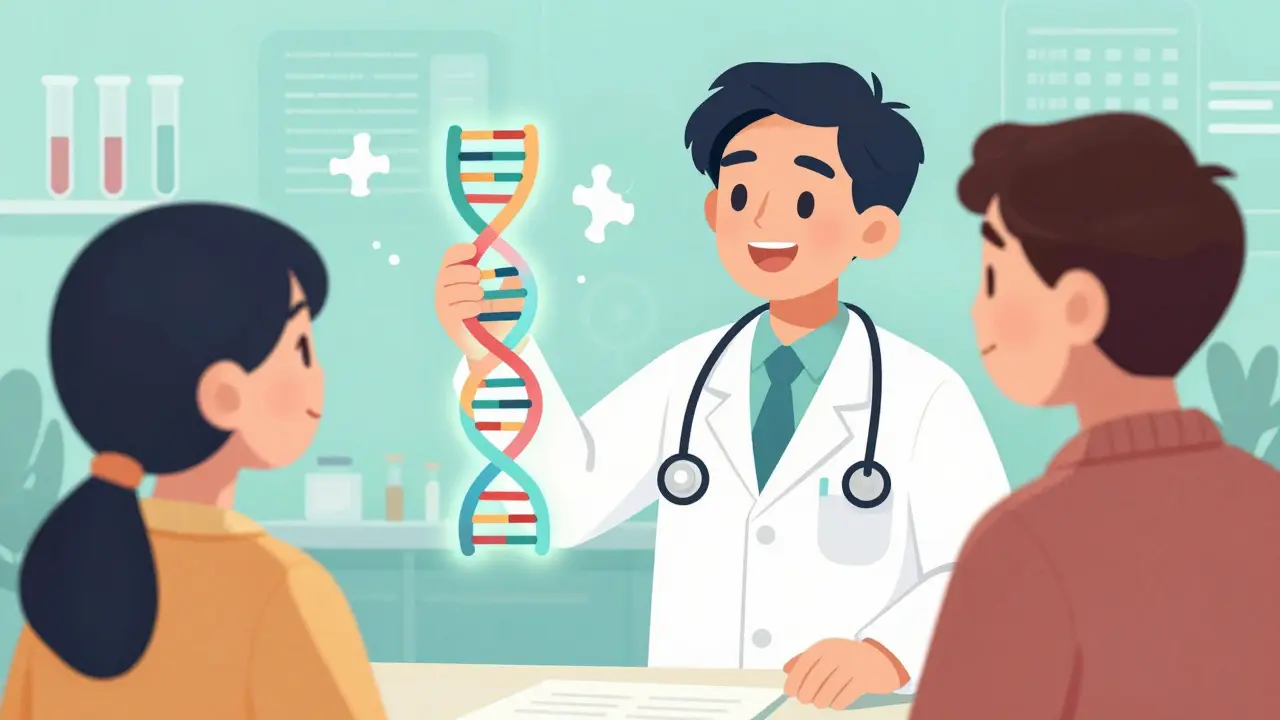 Lékař s DNA spirálou symbolizující personalizovanou léčbu