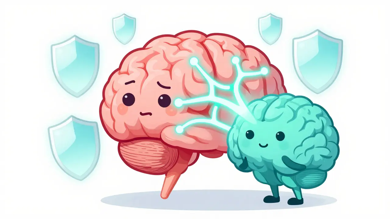 Stylizovaný mozek ukazující uzdravení neuronových drah a klid