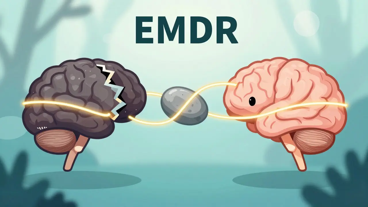 Mozek propojuje vzpomínky zlatými nitmi během terapie EMDR.