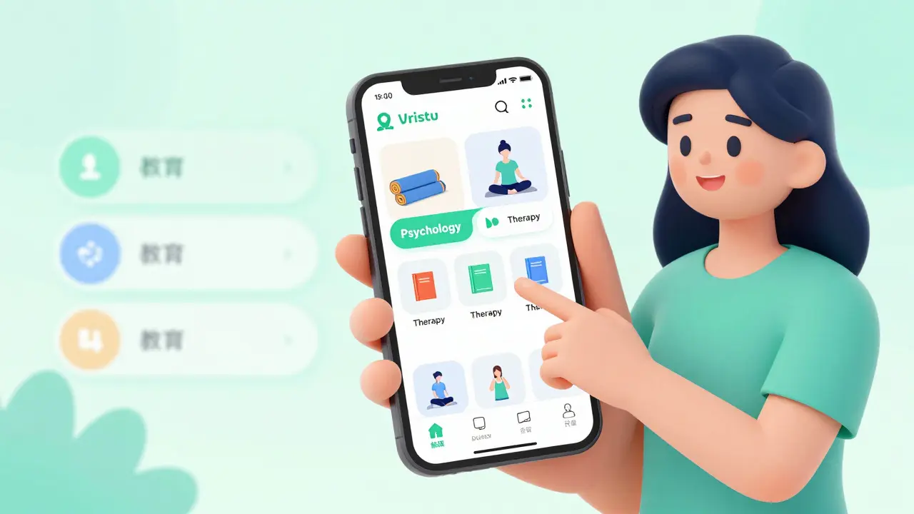 Uživatel vybírá psychoterapii v přehledné mobilní aplikaci