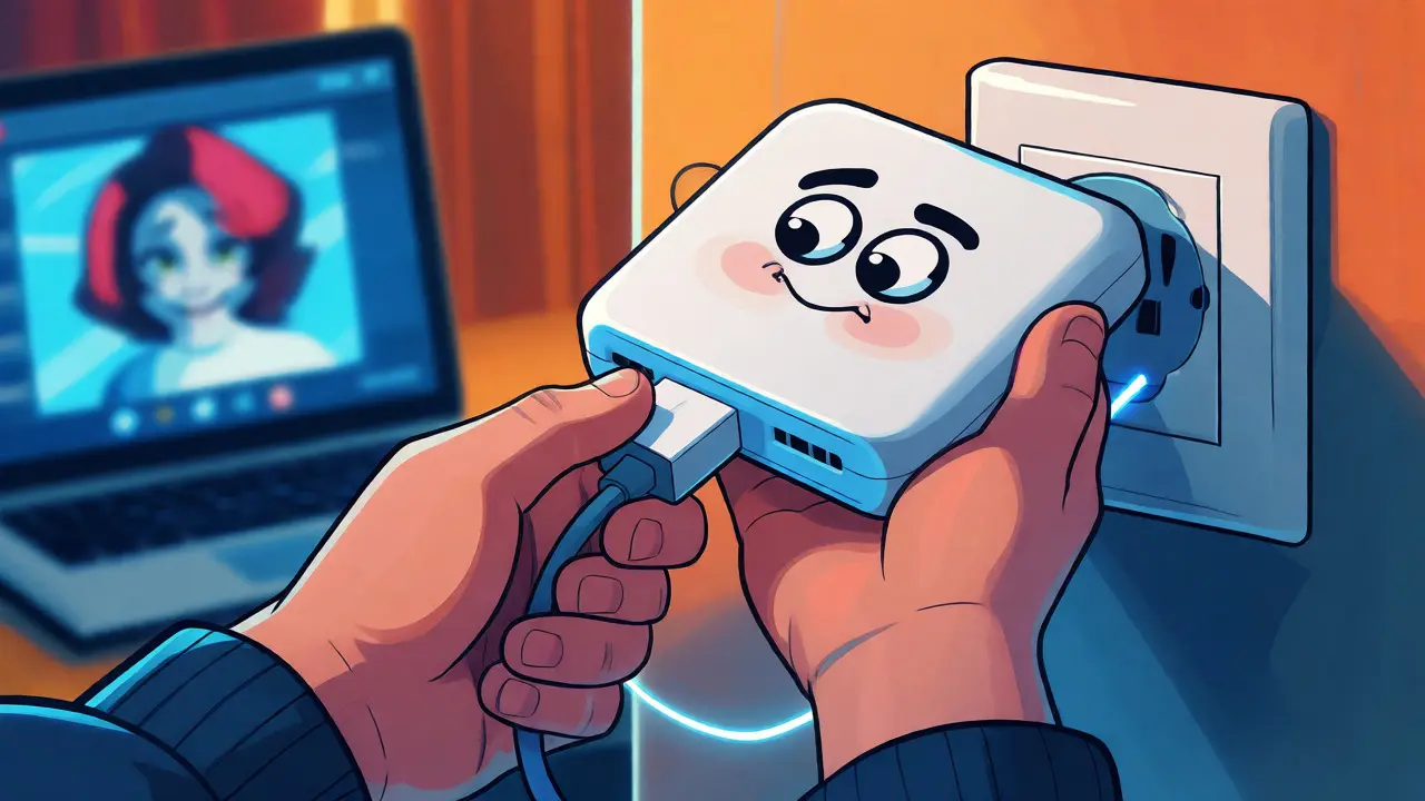 Ruka odpojující router ze zásuvky pro restartování připojení k internetu